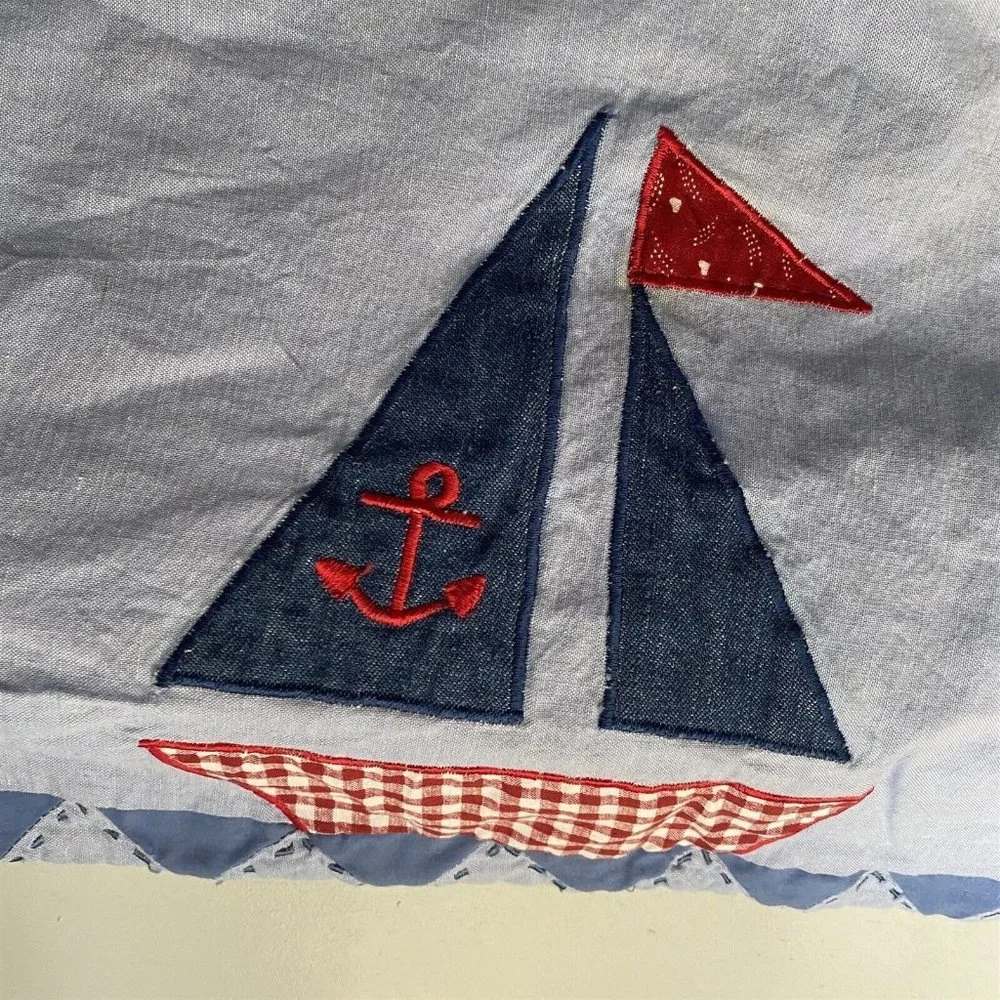 Window Valance Pair Sailboat Applique Gingham Red Blue 20